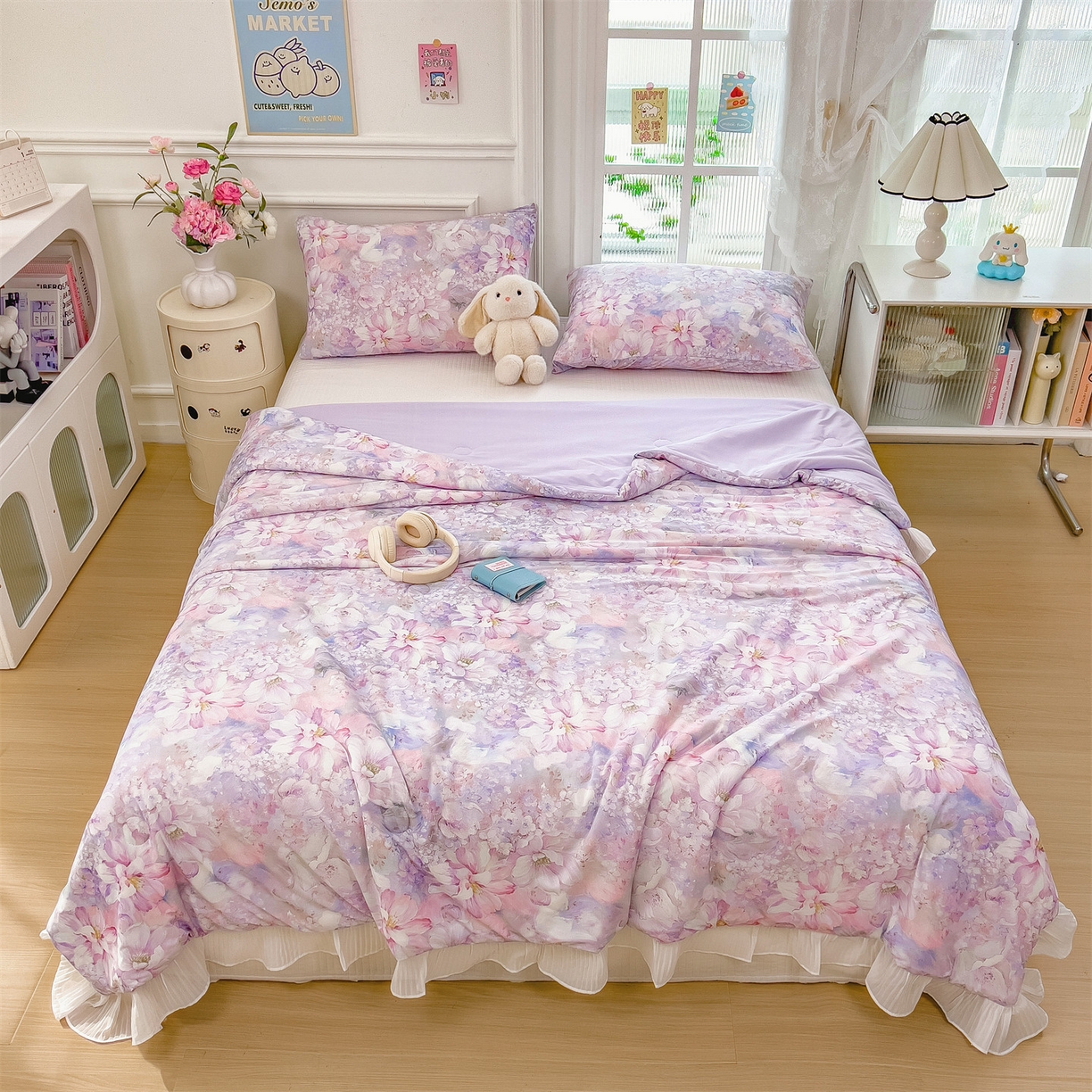 91家纺网 家纺一手货源 找家纺 兄弟坊 2026春夏新款小清新凉感韩版花边夏被夏凉被午睡被空调被 芬芳花园