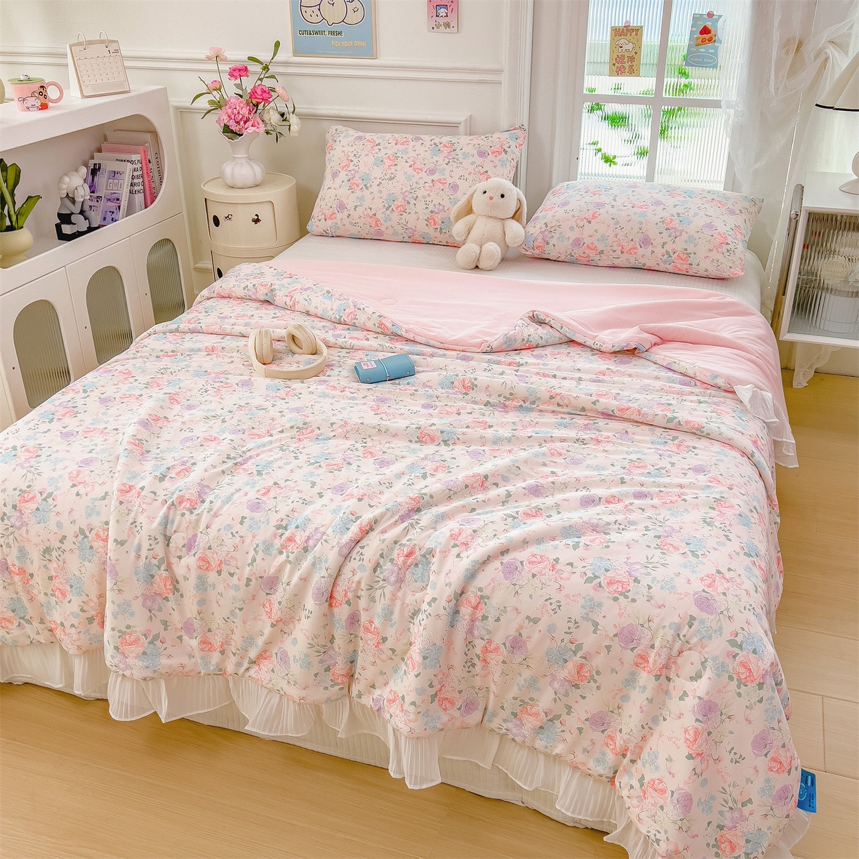 91家纺网 家纺一手货源 找家纺 兄弟坊 2026春夏新款小清新凉感韩版花边夏被夏凉被午睡被空调被 朵朵锦簇