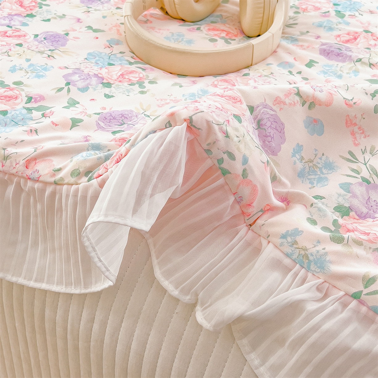 91家纺网 家纺一手货源 找家纺 兄弟坊 2026春夏新款小清新凉感韩版花边夏被夏凉被午睡被空调被 朵朵锦簇