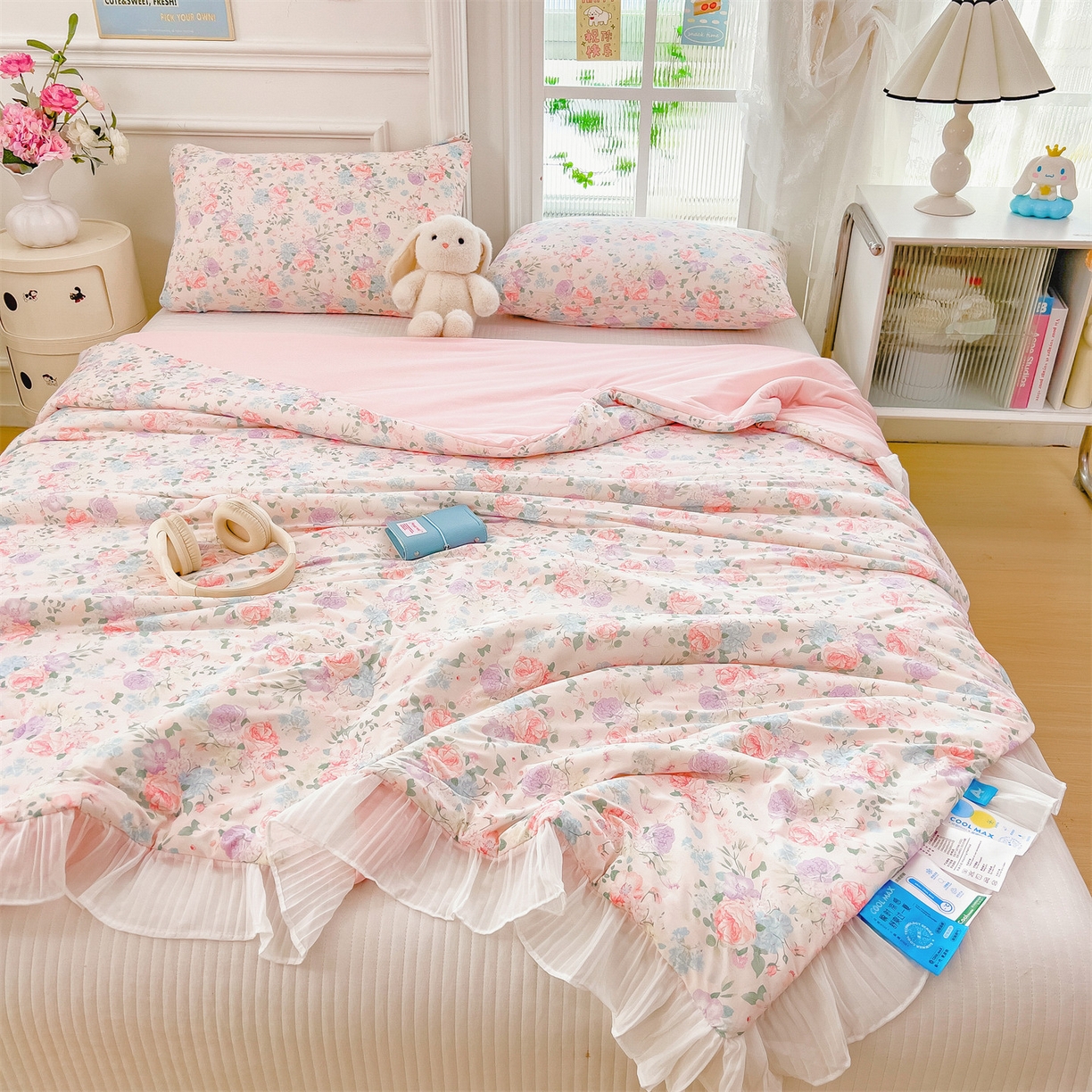 91家纺网 家纺一手货源 找家纺 兄弟坊 2026春夏新款小清新凉感韩版花边夏被夏凉被午睡被空调被 朵朵锦簇