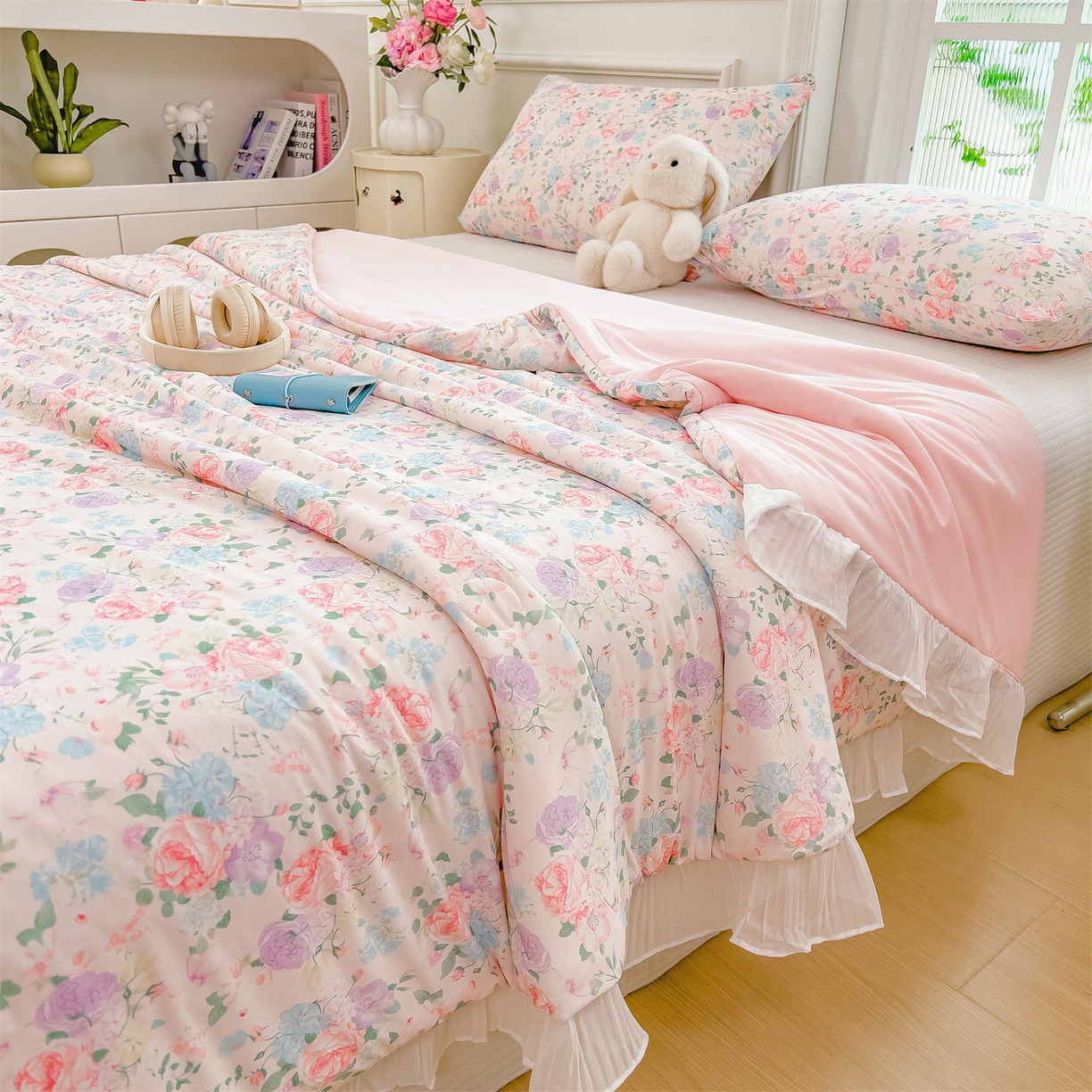 91家纺网 家纺一手货源 找家纺 兄弟坊 2026春夏新款小清新凉感韩版花边夏被夏凉被午睡被空调被 朵朵锦簇