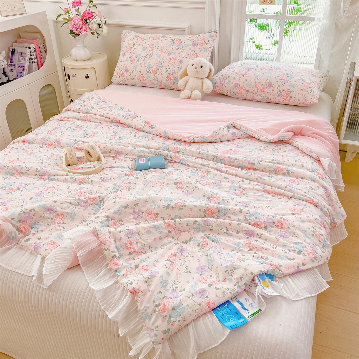 91家纺网 家纺一手货源 找家纺 兄弟坊 2026春夏新款小清新凉感韩版花边夏被夏凉被午睡被空调被 朵朵锦簇