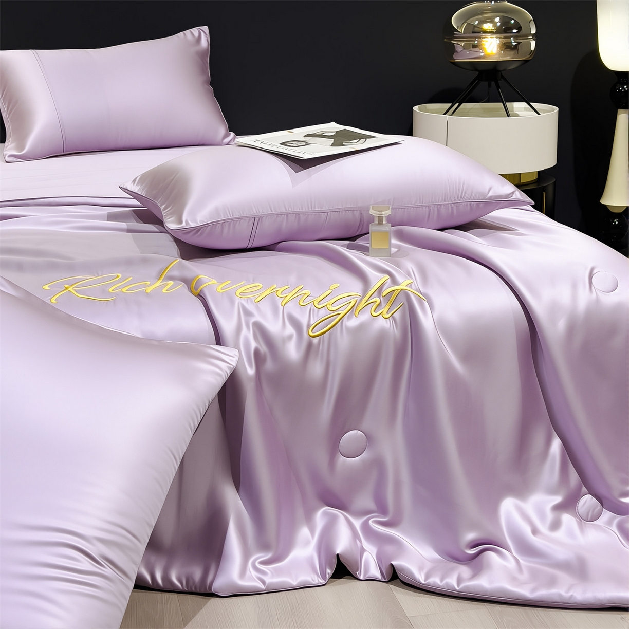 91家纺网 家纺一手货源 找家纺 兄弟坊 2026春夏新款水洗冰丝刺绣纯色夏被夏被四件套夏凉被空调被 云锦紫