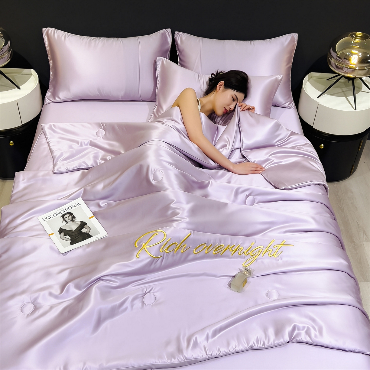 91家纺网 家纺一手货源 找家纺 兄弟坊 2026春夏新款水洗冰丝刺绣纯色夏被夏被四件套夏凉被空调被 云锦紫