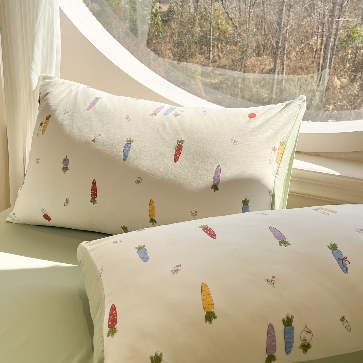 91家纺网 家纺一手货源 找家纺 一加一 2026新款洛卡棉印花大豆夏被四件套 彩色萝卜