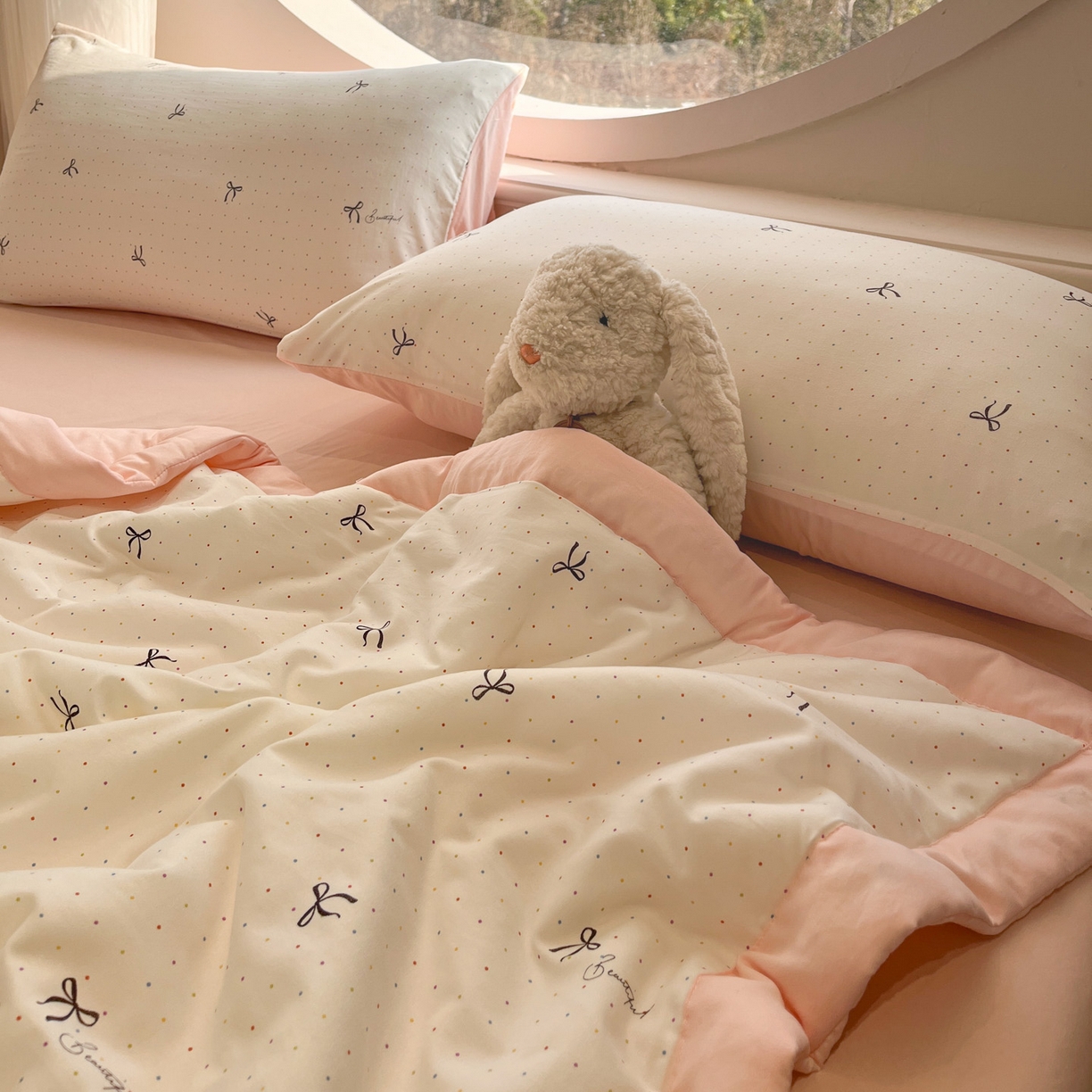 91家纺网 家纺一手货源 找家纺 一加一 2026新款洛卡棉印花大豆夏被四件套 彩色甜梦