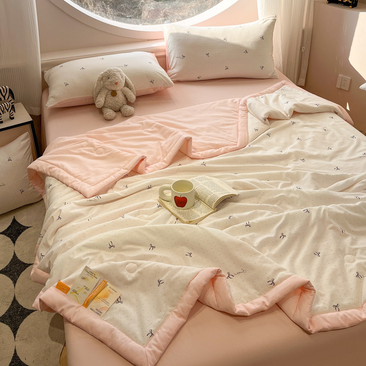 91家纺网 家纺一手货源 找家纺 一加一 2026新款洛卡棉印花大豆夏被四件套 彩色甜梦