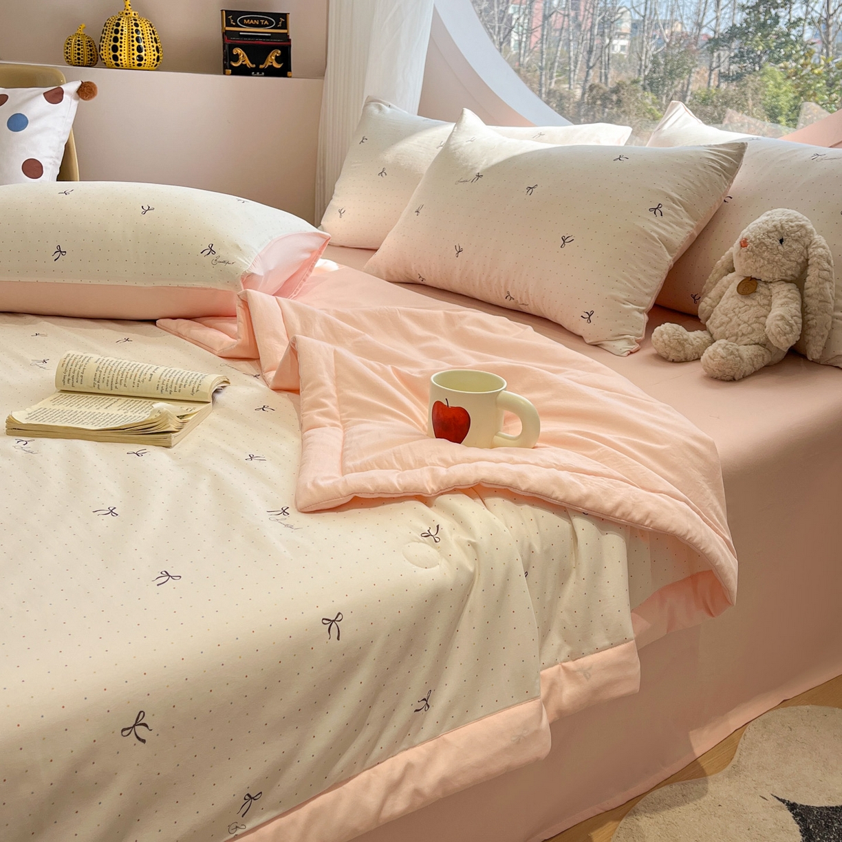 91家纺网 家纺一手货源 找家纺 一加一 2026新款洛卡棉印花大豆夏被四件套 彩色甜梦