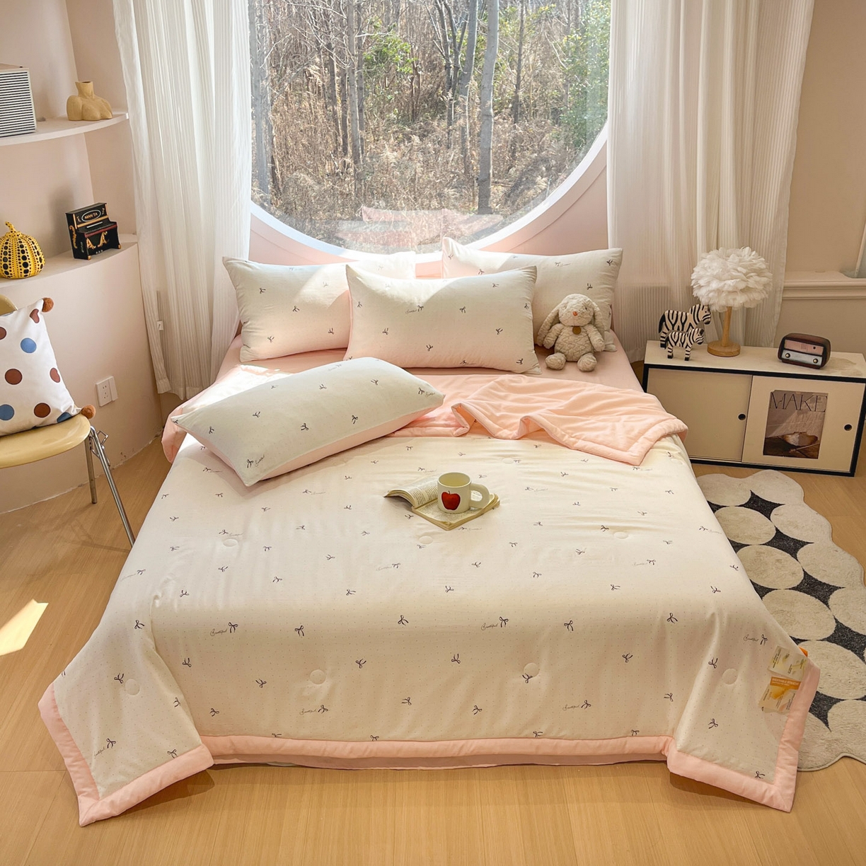 91家纺网 家纺一手货源 找家纺 一加一 2026新款洛卡棉印花大豆夏被四件套 彩色甜梦