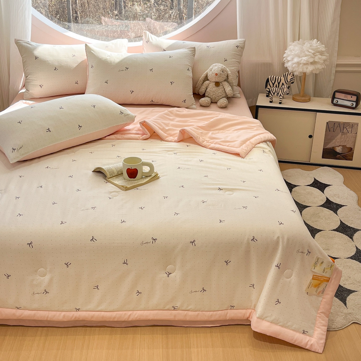 91家纺网 家纺一手货源 找家纺 一加一 2026新款洛卡棉印花大豆夏被四件套 彩色甜梦