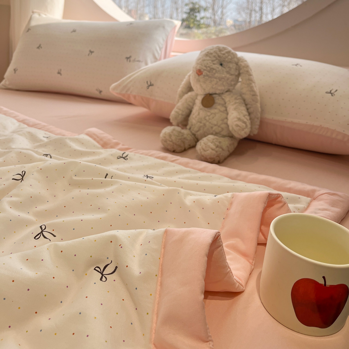 91家纺网 家纺一手货源 找家纺 一加一 2026新款洛卡棉印花大豆夏被四件套 彩色甜梦