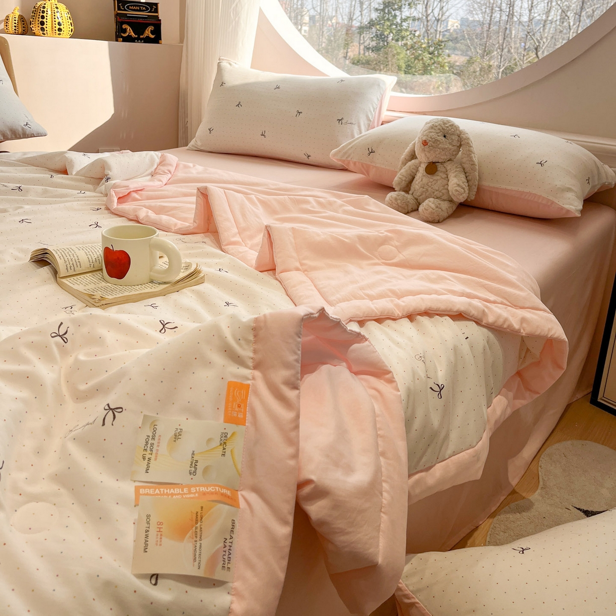 91家纺网 家纺一手货源 找家纺 一加一 2026新款洛卡棉印花大豆夏被四件套 彩色甜梦