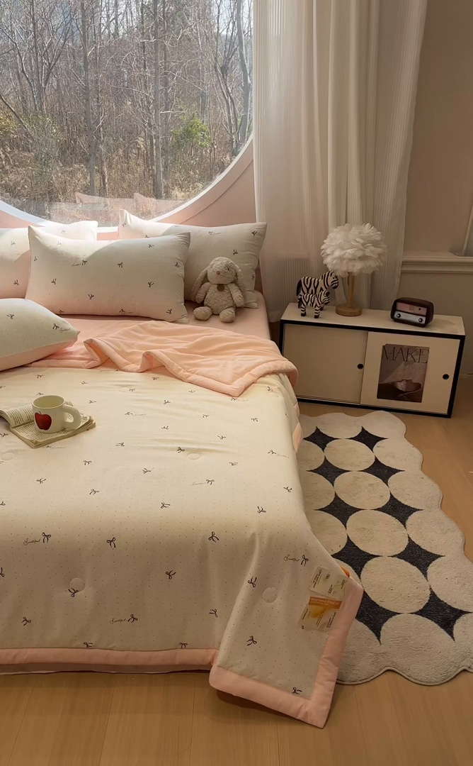 91家纺网 家纺一手货源 找家纺 一加一 2026新款洛卡棉印花大豆夏被四件套 彩色甜梦