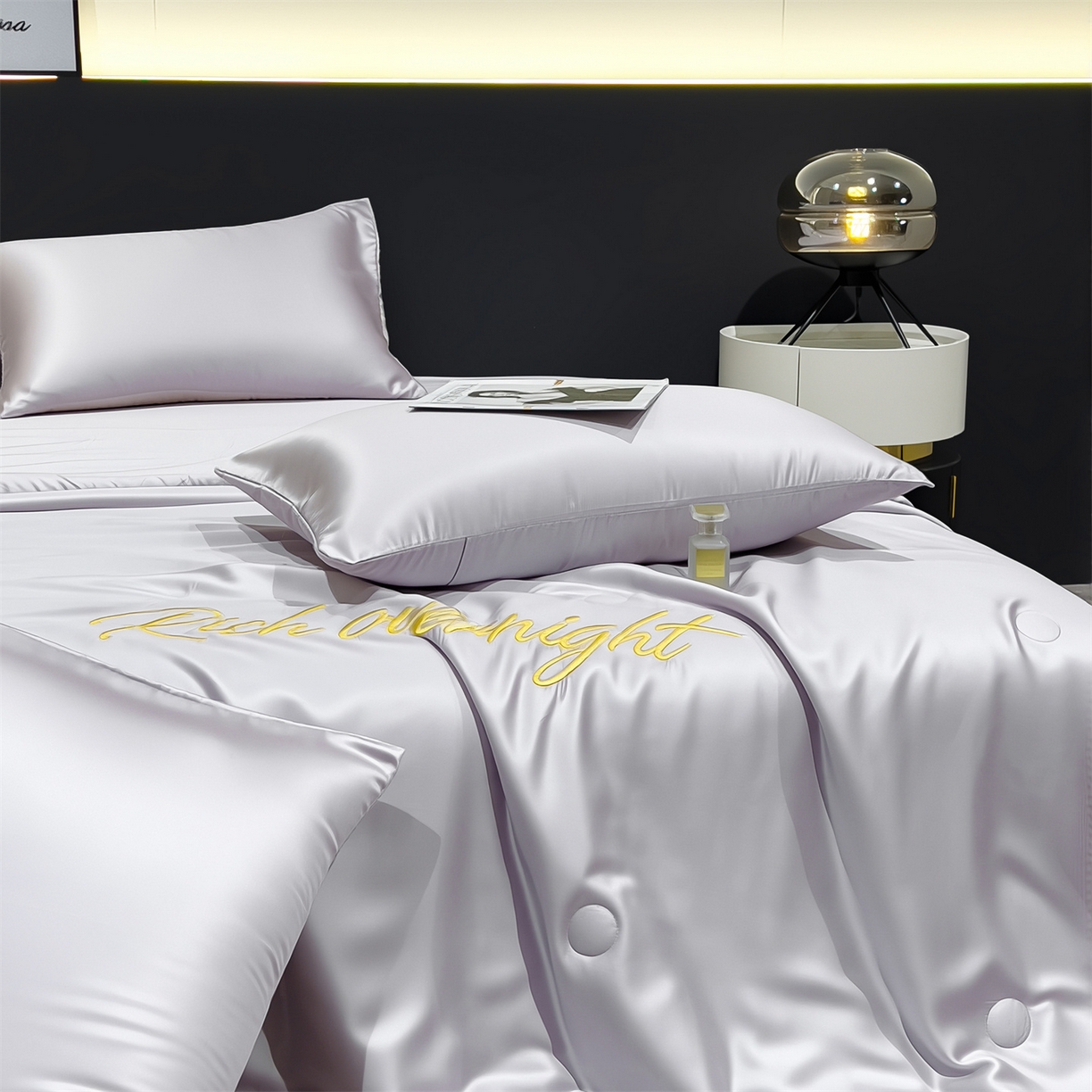 91家纺网 家纺一手货源 找家纺 兄弟坊 2026春夏新款水洗冰丝刺绣纯色夏被夏被四件套夏凉被空调被 暮山灰