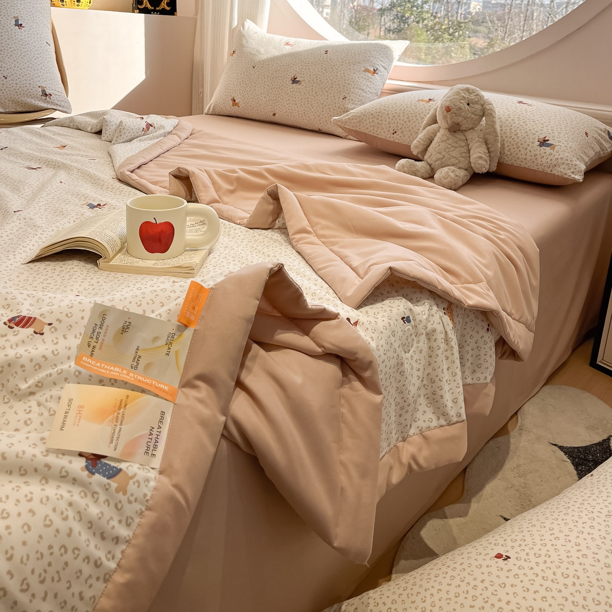 91家纺网 家纺一手货源 找家纺 一加一 2026新款洛卡棉印花大豆夏被四件套 奶芙腊肠狗