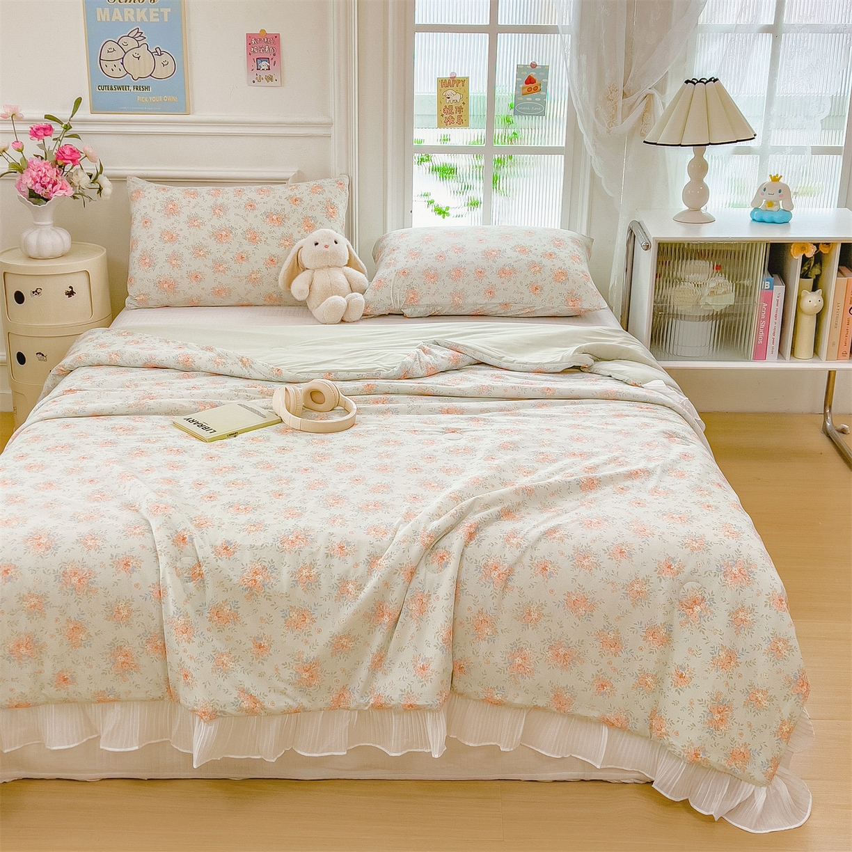 91家纺网 家纺一手货源 找家纺 兄弟坊 2026春夏新款小清新凉感韩版花边夏被夏凉被午睡被空调被 花团绿梦