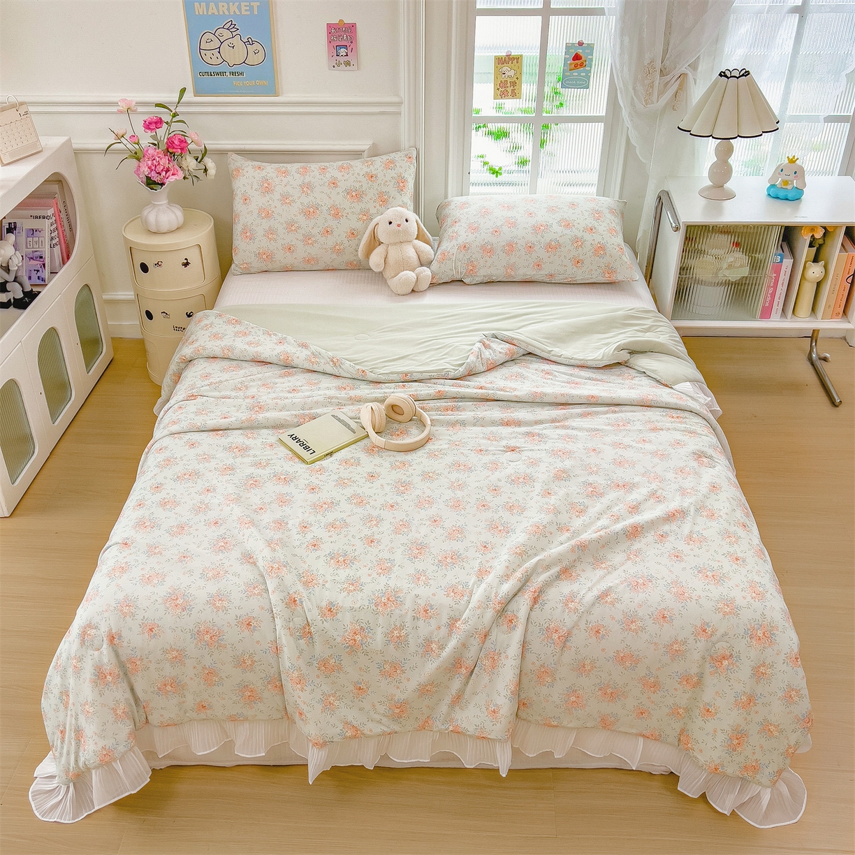 91家纺网 家纺一手货源 找家纺 兄弟坊 2026春夏新款小清新凉感韩版花边夏被夏凉被午睡被空调被 花团绿梦