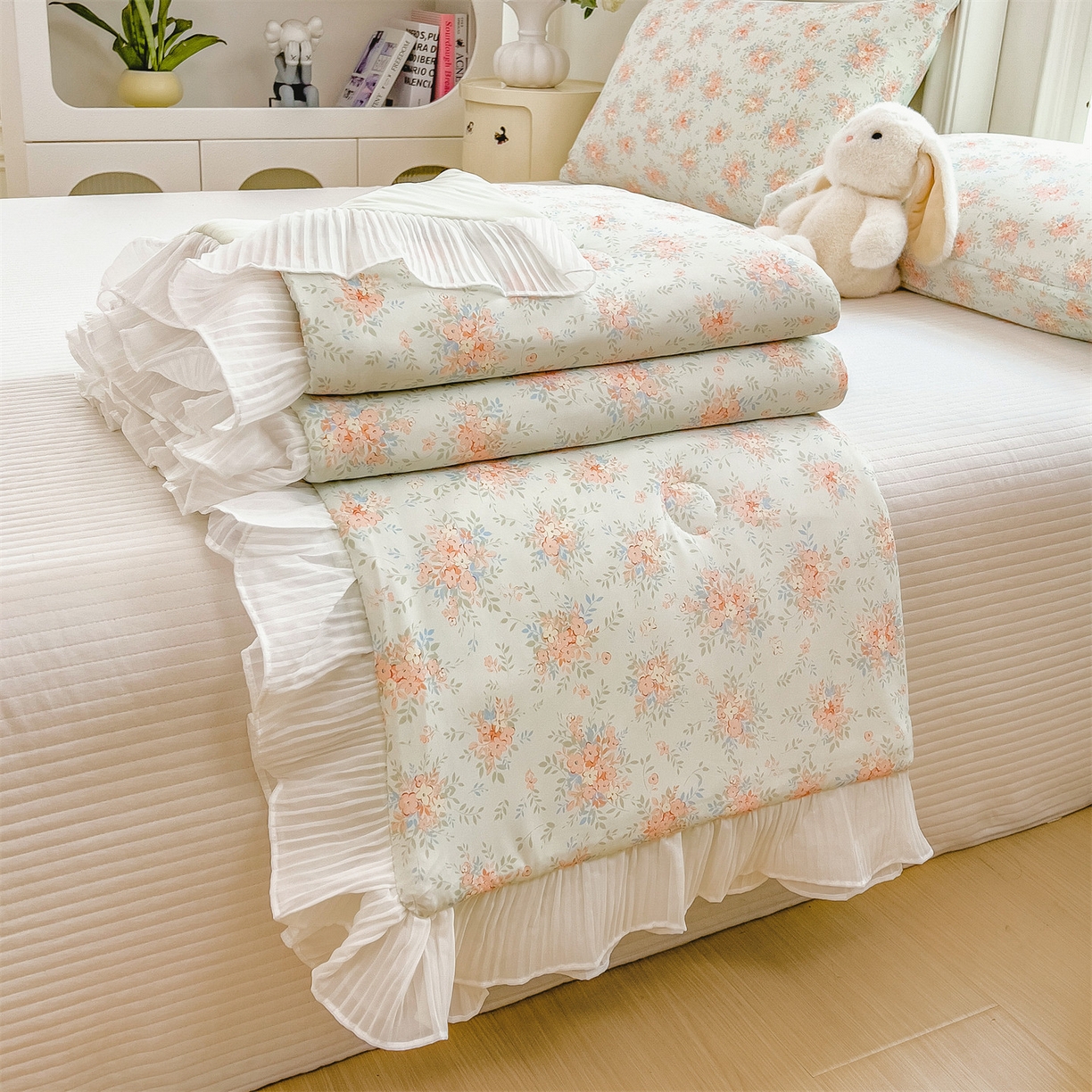 91家纺网 家纺一手货源 找家纺 兄弟坊 2026春夏新款小清新凉感韩版花边夏被夏凉被午睡被空调被 花团绿梦