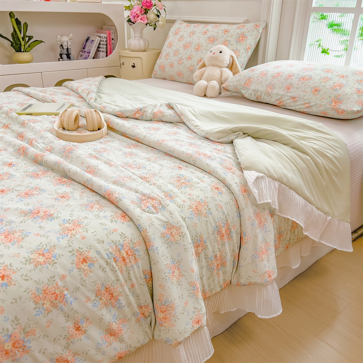 91家纺网 家纺一手货源 找家纺 兄弟坊 2026春夏新款小清新凉感韩版花边夏被夏凉被午睡被空调被 花团绿梦