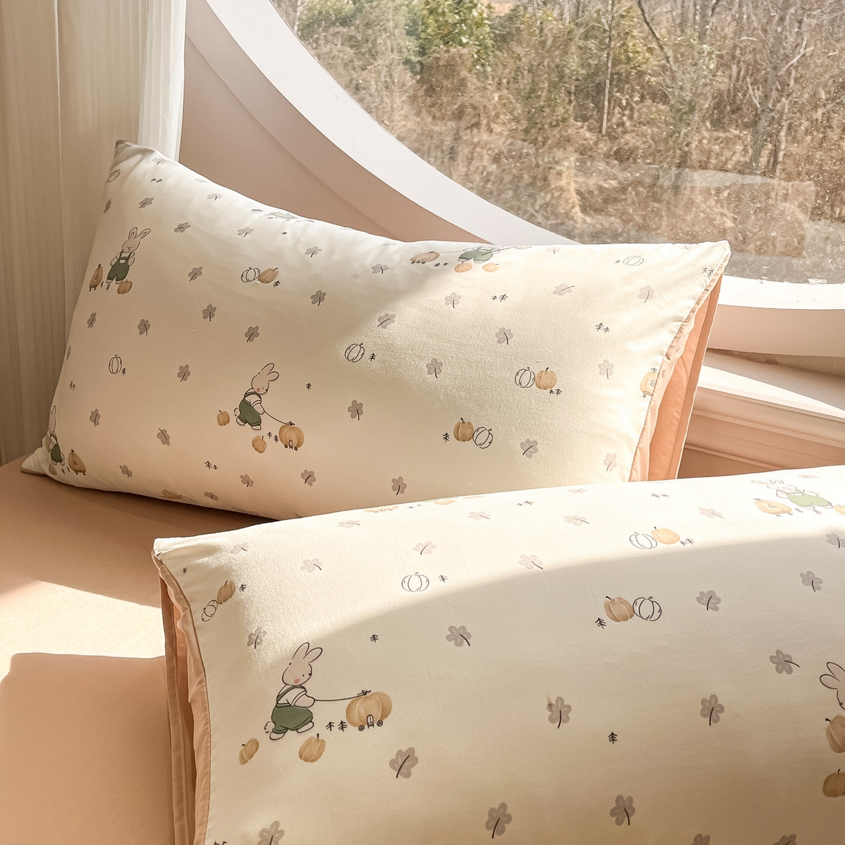 91家纺网 家纺一手货源 找家纺 一加一 2026新款洛卡棉印花大豆夏被四件套 南瓜兔派对