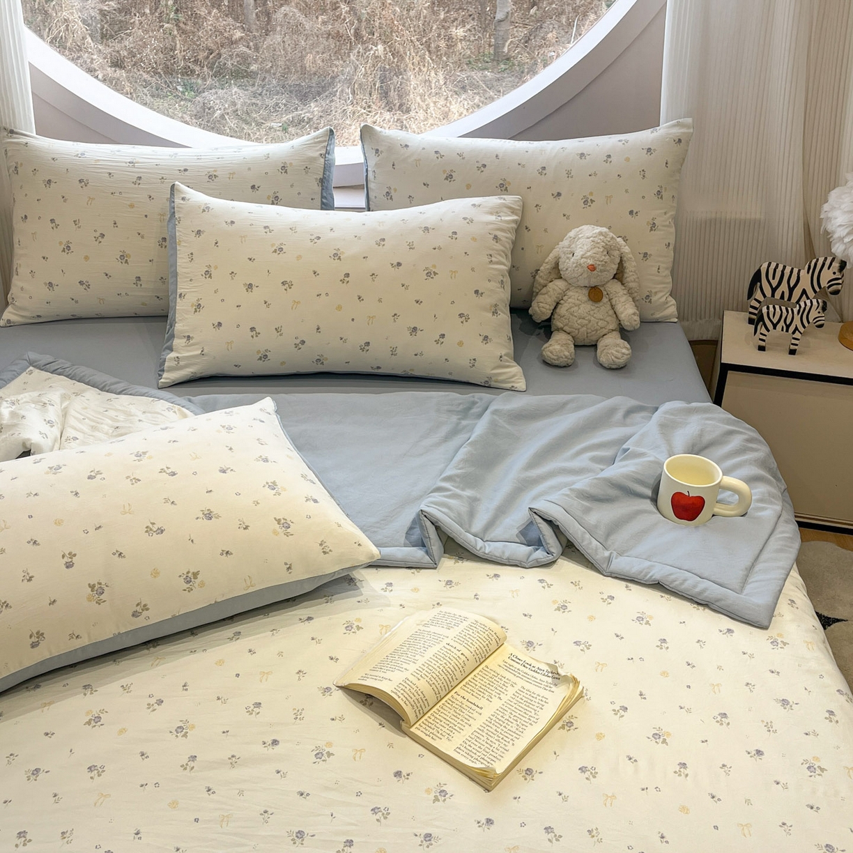 一加一 2026新款洛卡棉印花大豆夏被四件套 浅蓝甜梦