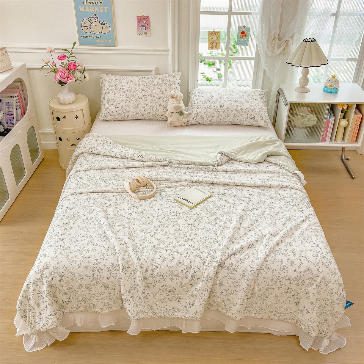 91家纺网 家纺一手货源 找家纺 兄弟坊 2026春夏新款小清新凉感韩版花边夏被夏凉被午睡被空调被 线条花枝