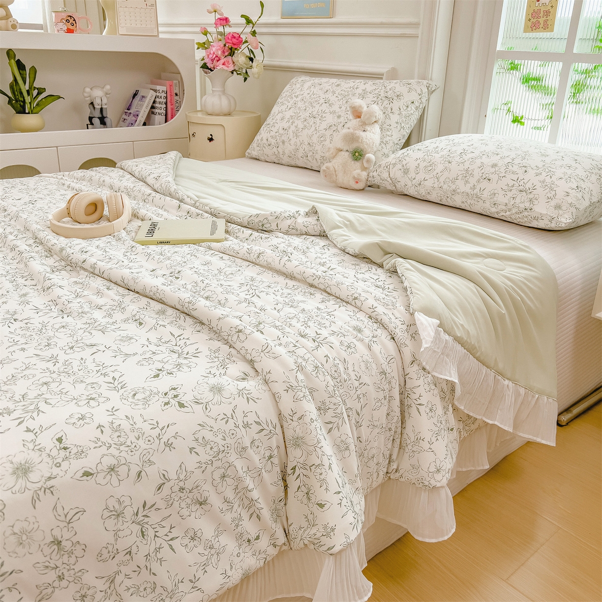 91家纺网 家纺一手货源 找家纺 兄弟坊 2026春夏新款小清新凉感韩版花边夏被夏凉被午睡被空调被 线条花枝