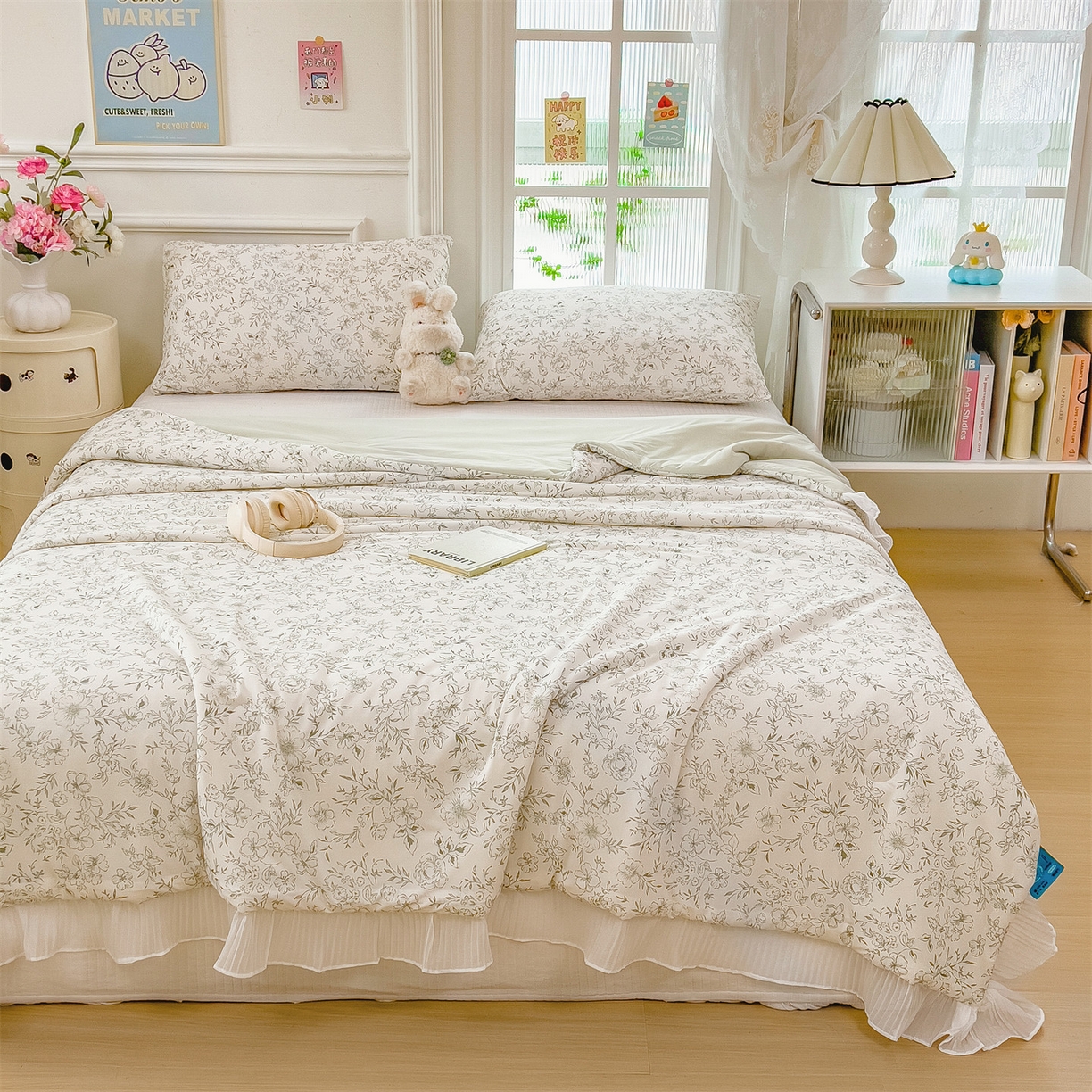 91家纺网 家纺一手货源 找家纺 兄弟坊 2026春夏新款小清新凉感韩版花边夏被夏凉被午睡被空调被 线条花枝