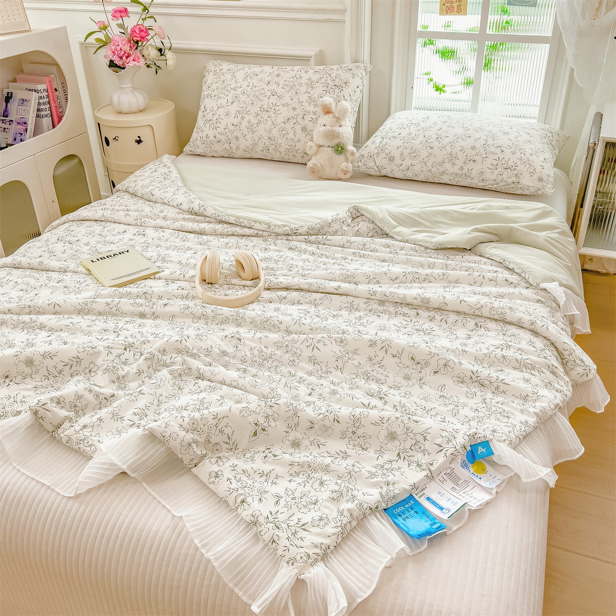 91家纺网 家纺一手货源 找家纺 兄弟坊 2026春夏新款小清新凉感韩版花边夏被夏凉被午睡被空调被 线条花枝