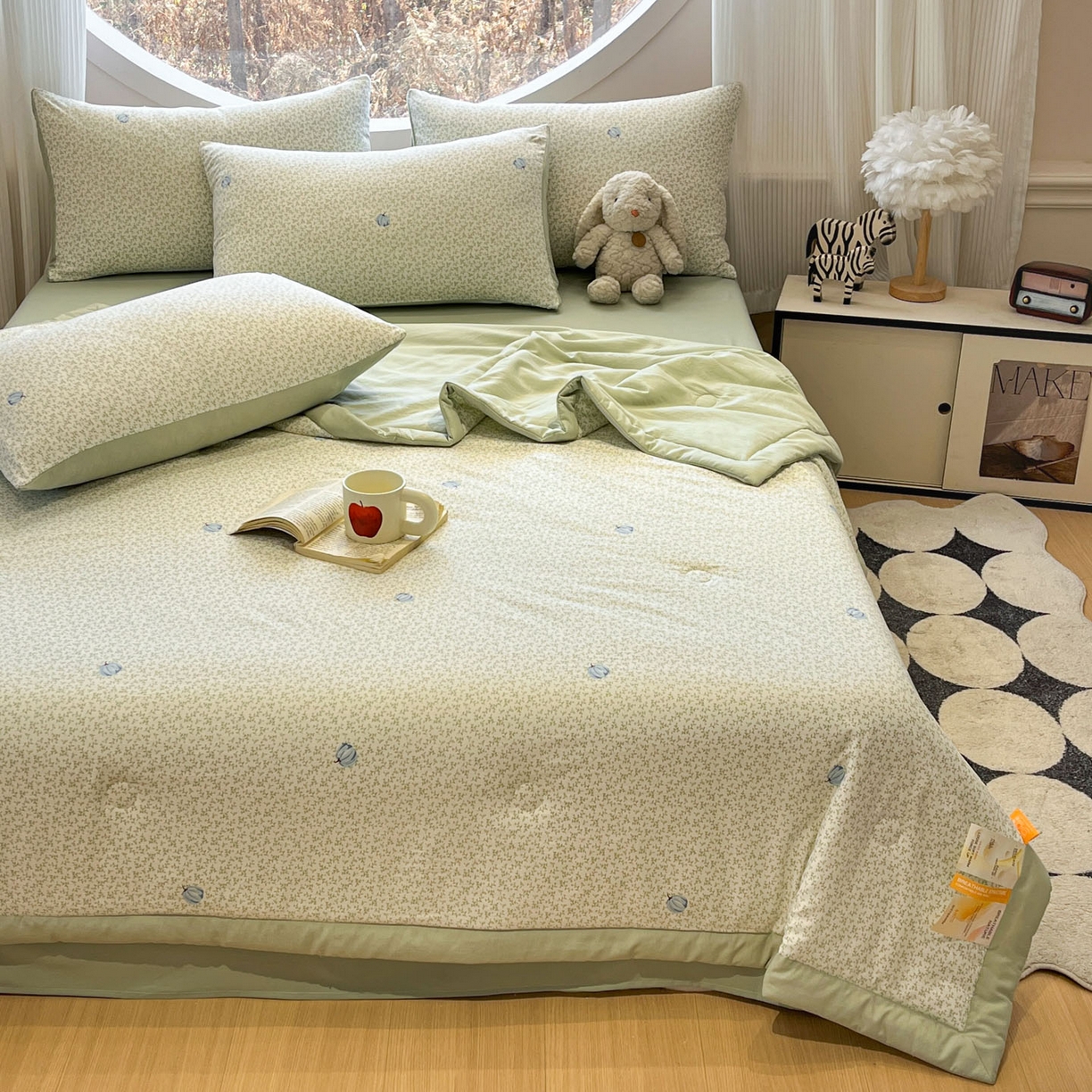 91家纺网 家纺一手货源 找家纺 一加一 2026新款洛卡棉印花大豆夏被四件套 青禾随影