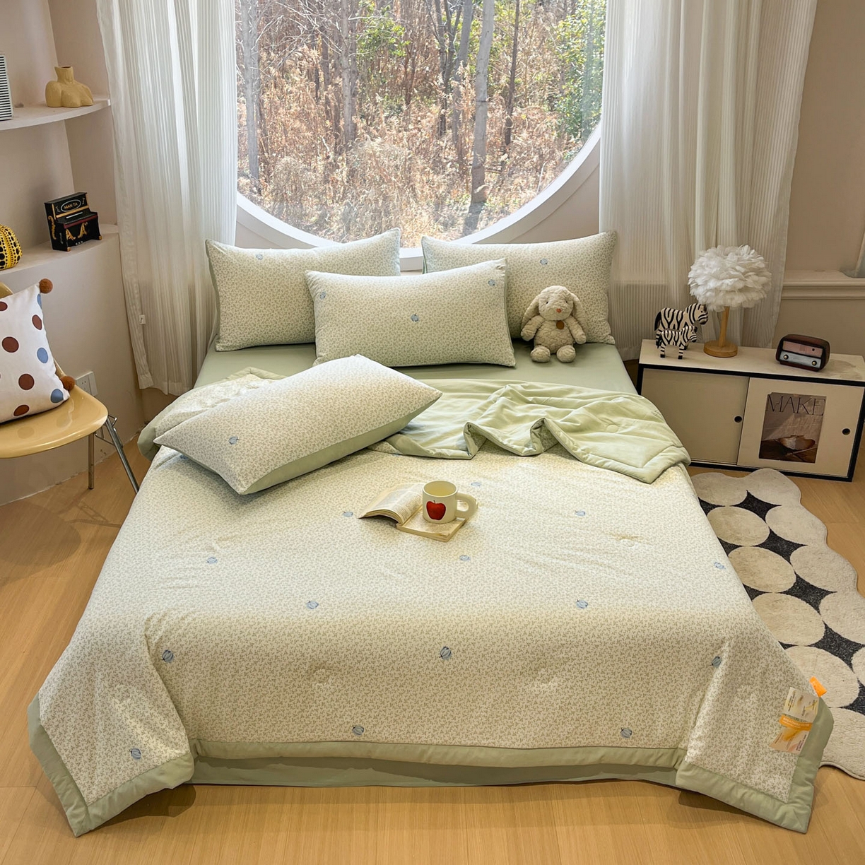 91家纺网 家纺一手货源 找家纺 一加一 2026新款洛卡棉印花大豆夏被四件套 青禾随影