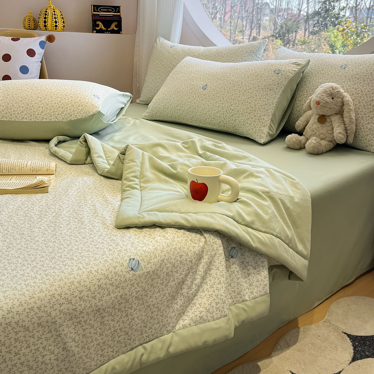 91家纺网 家纺一手货源 找家纺 一加一 2026新款洛卡棉印花大豆夏被四件套 青禾随影