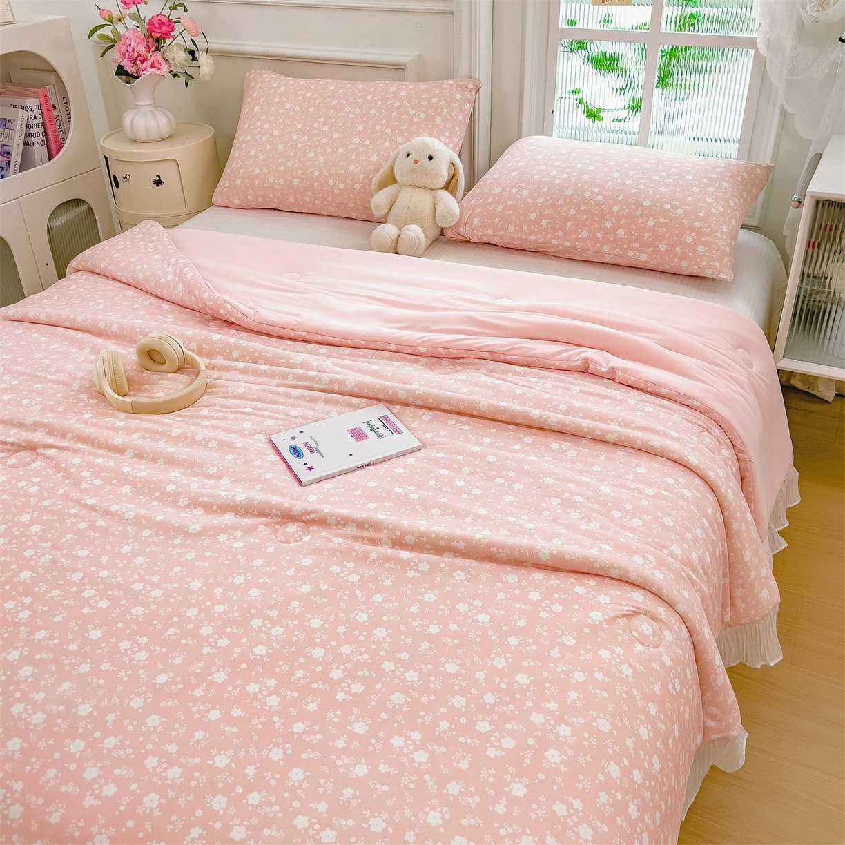 91家纺网 家纺一手货源 找家纺 兄弟坊 2026春夏新款小清新凉感韩版花边夏被夏凉被午睡被空调被 小碎花粉