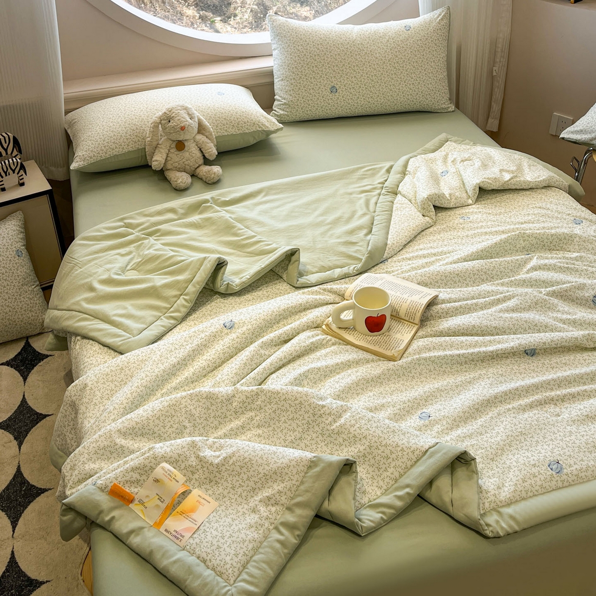 91家纺网 家纺一手货源 找家纺 一加一 2026新款洛卡棉印花大豆夏被四件套 青禾随影