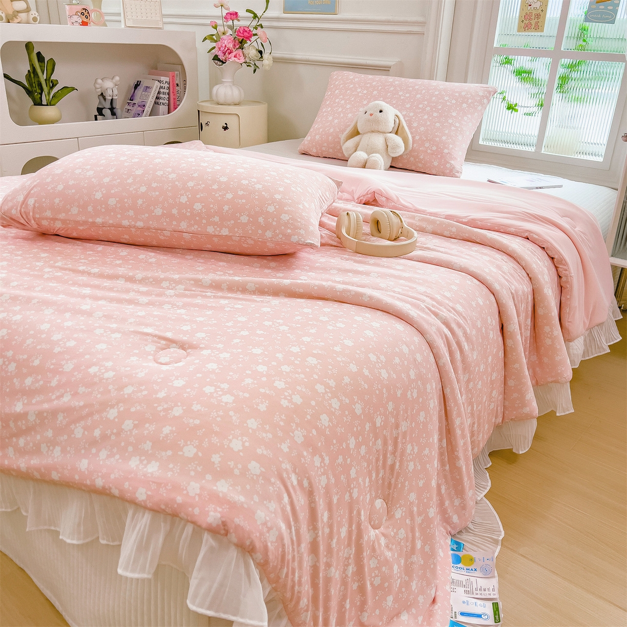 91家纺网 家纺一手货源 找家纺 兄弟坊 2026春夏新款小清新凉感韩版花边夏被夏凉被午睡被空调被 小碎花粉