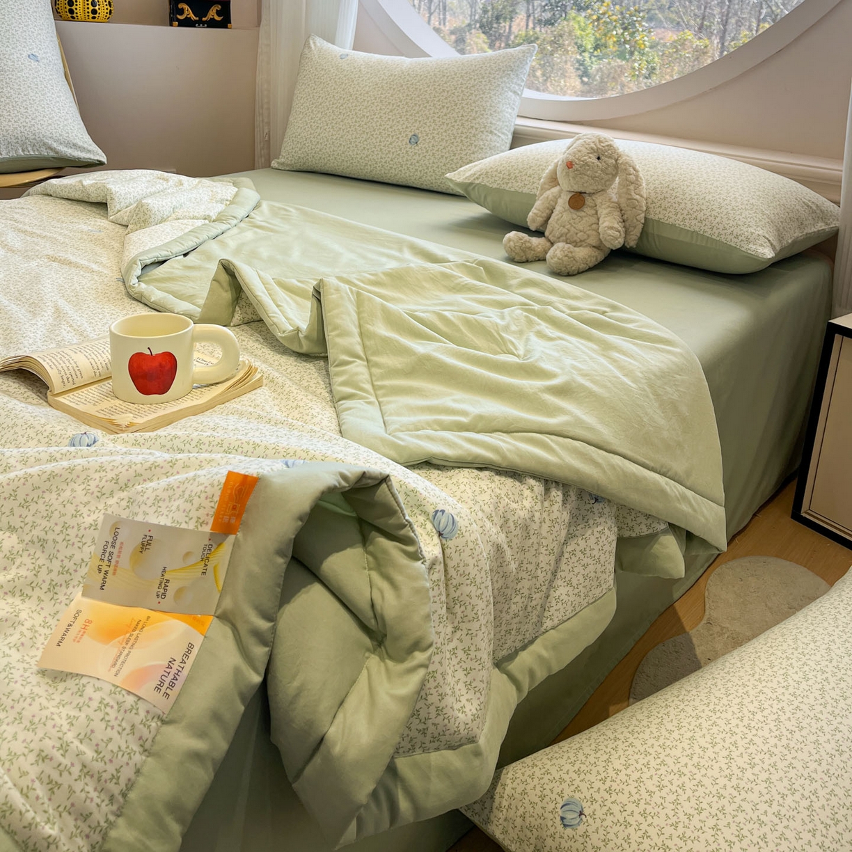 91家纺网 家纺一手货源 找家纺 一加一 2026新款洛卡棉印花大豆夏被四件套 青禾随影