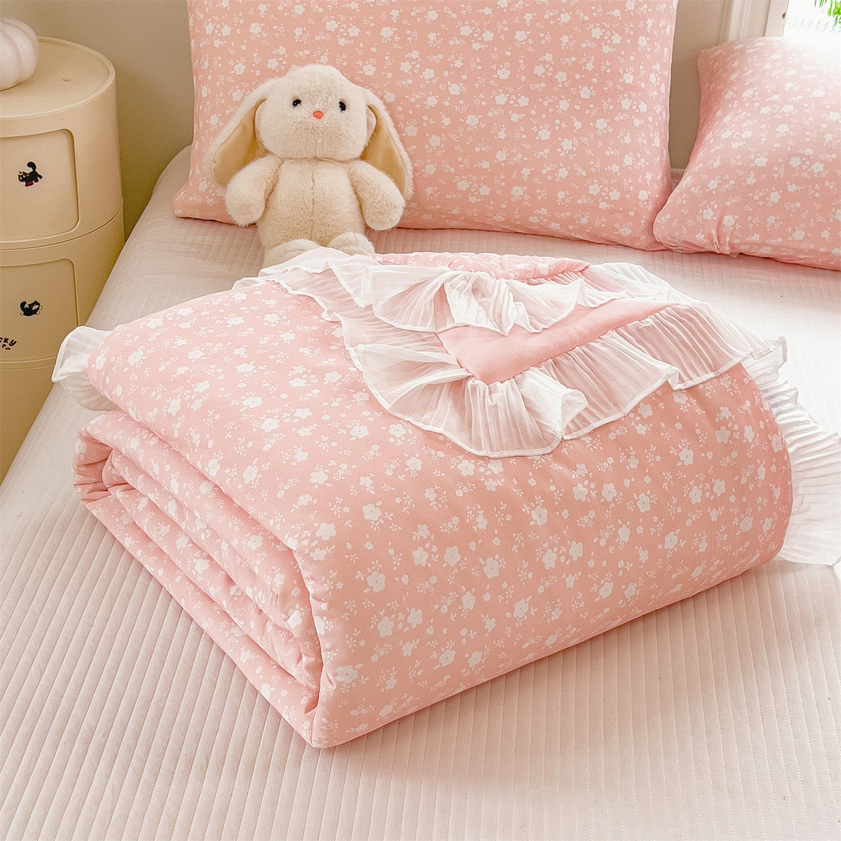 91家纺网 家纺一手货源 找家纺 兄弟坊 2026春夏新款小清新凉感韩版花边夏被夏凉被午睡被空调被 小碎花粉