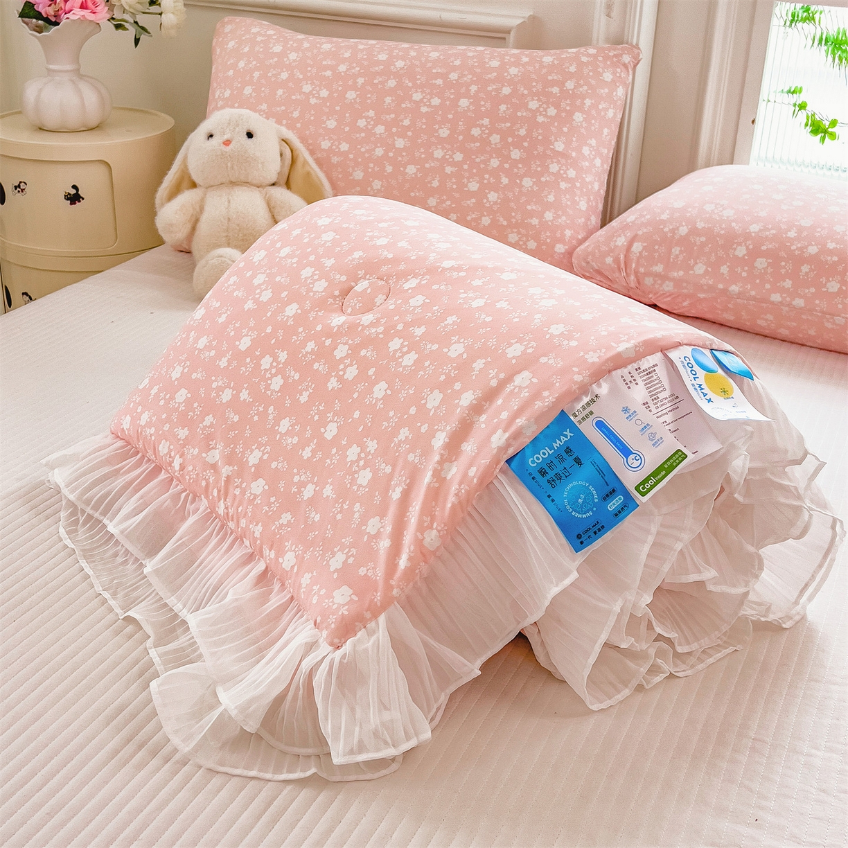 91家纺网 家纺一手货源 找家纺 兄弟坊 2026春夏新款小清新凉感韩版花边夏被夏凉被午睡被空调被 小碎花粉