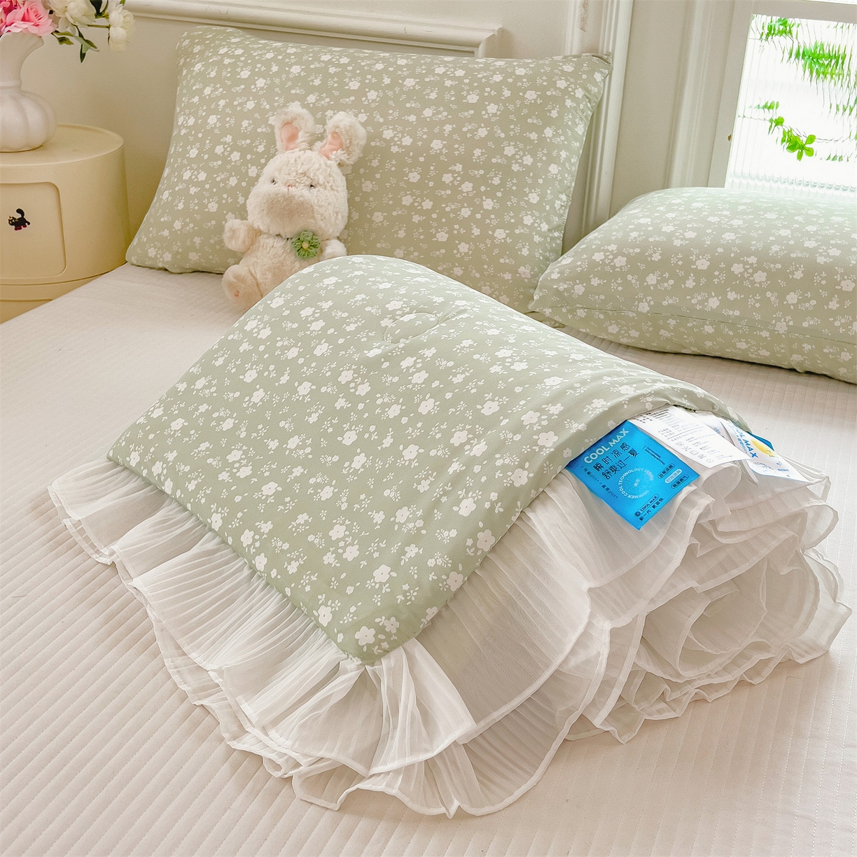 91家纺网 家纺一手货源 找家纺 兄弟坊 2026春夏新款小清新凉感韩版花边夏被夏凉被午睡被空调被 小碎花绿