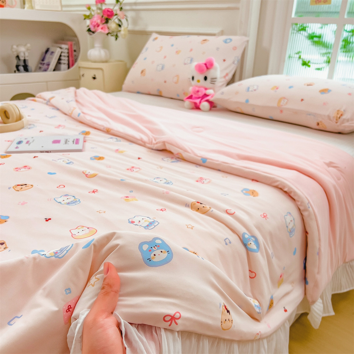 91家纺网 家纺一手货源 找家纺 兄弟坊 2026春夏新款小清新凉感韩版花边夏被夏凉被午睡被空调被 音乐小猫