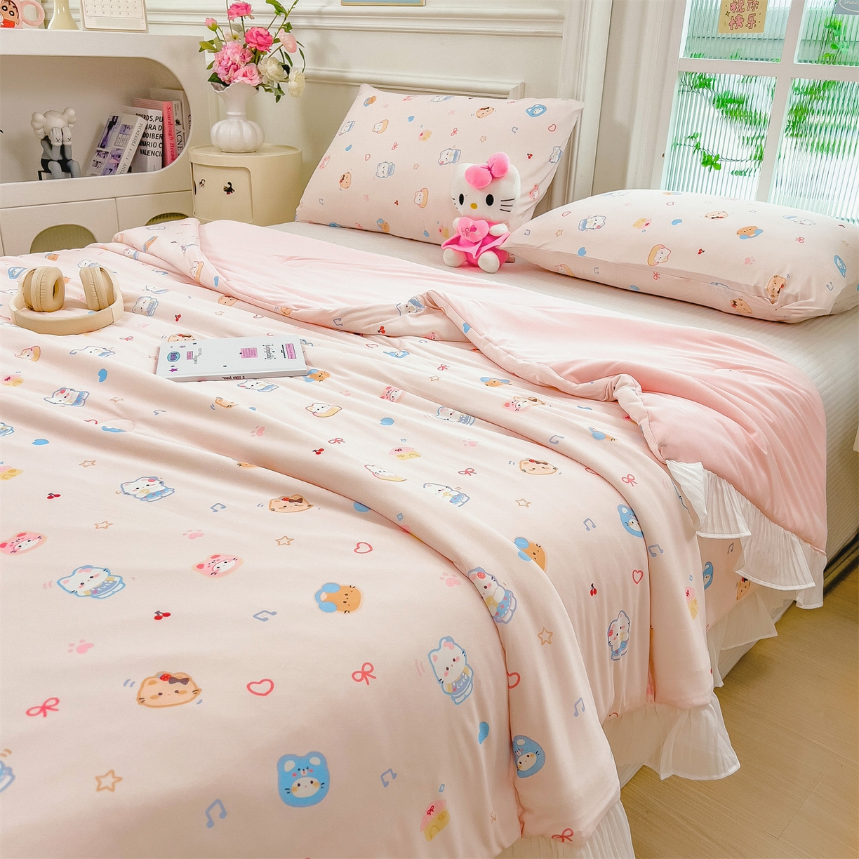 91家纺网 家纺一手货源 找家纺 兄弟坊 2026春夏新款小清新凉感韩版花边夏被夏凉被午睡被空调被 音乐小猫