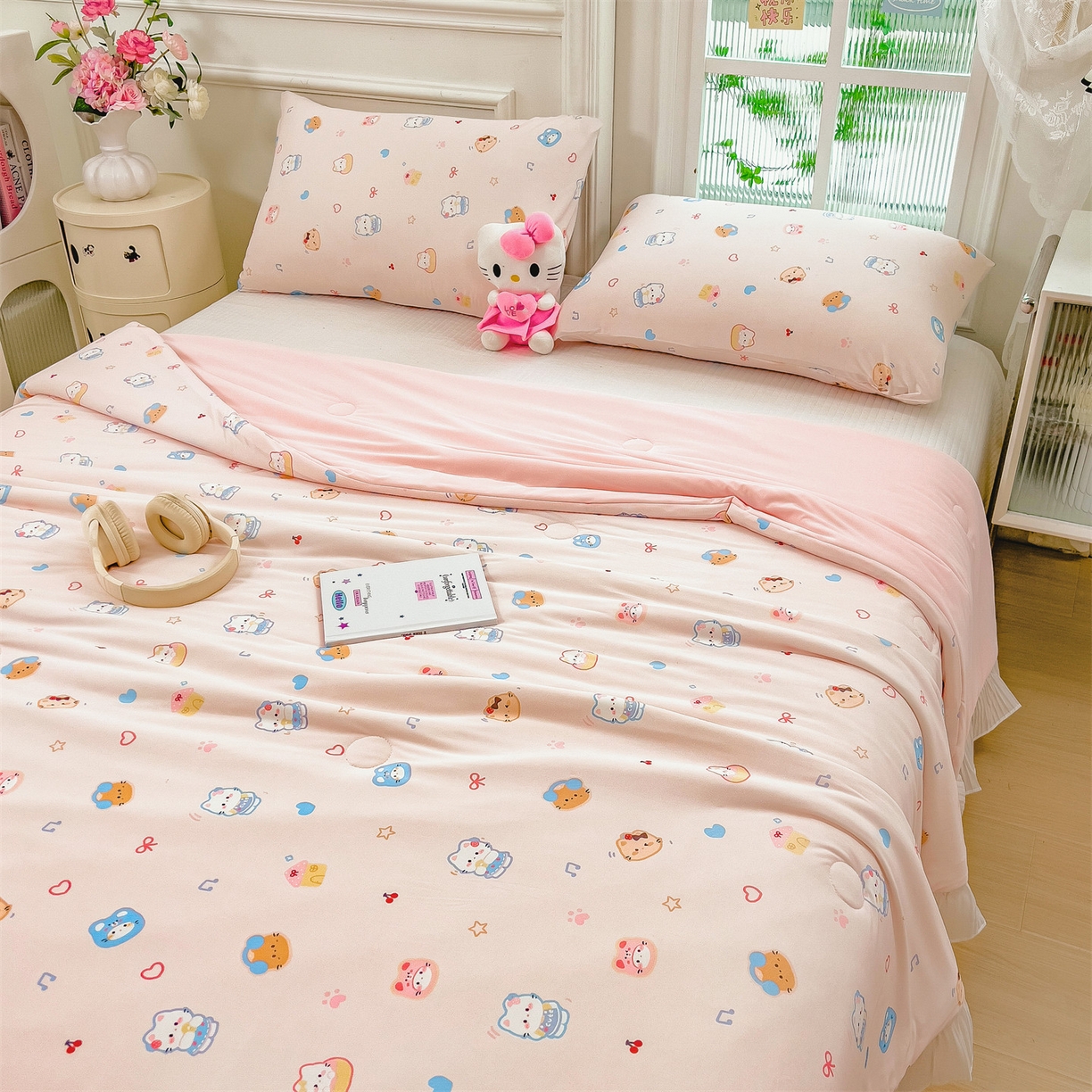 91家纺网 家纺一手货源 找家纺 兄弟坊 2026春夏新款小清新凉感韩版花边夏被夏凉被午睡被空调被 音乐小猫