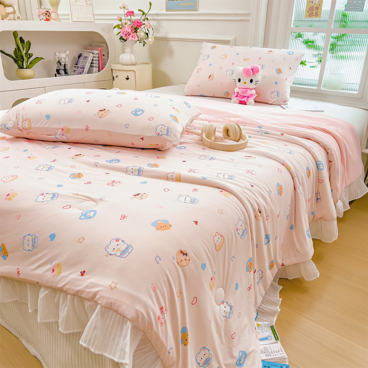 91家纺网 家纺一手货源 找家纺 兄弟坊 2026春夏新款小清新凉感韩版花边夏被夏凉被午睡被空调被 音乐小猫