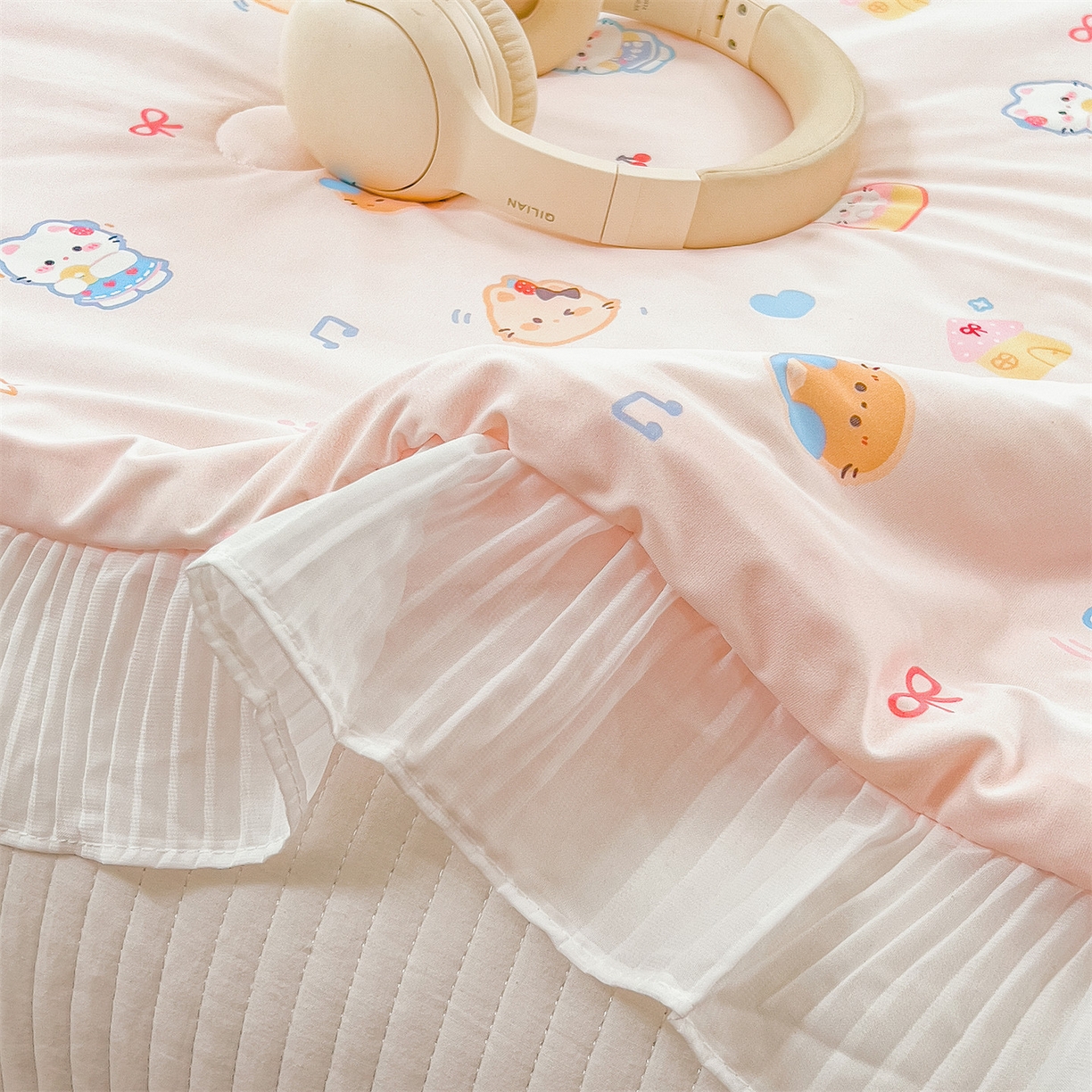 91家纺网 家纺一手货源 找家纺 兄弟坊 2026春夏新款小清新凉感韩版花边夏被夏凉被午睡被空调被 音乐小猫