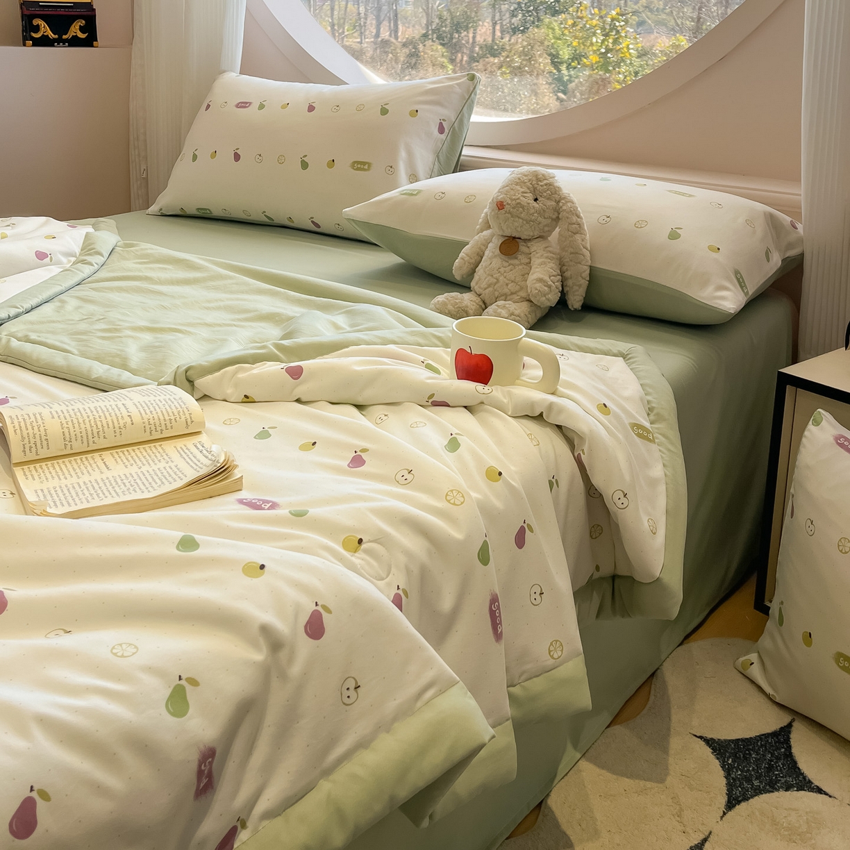 91家纺网 家纺一手货源 找家纺 一加一 2026新款洛卡棉印花大豆夏被四件套 元气小果