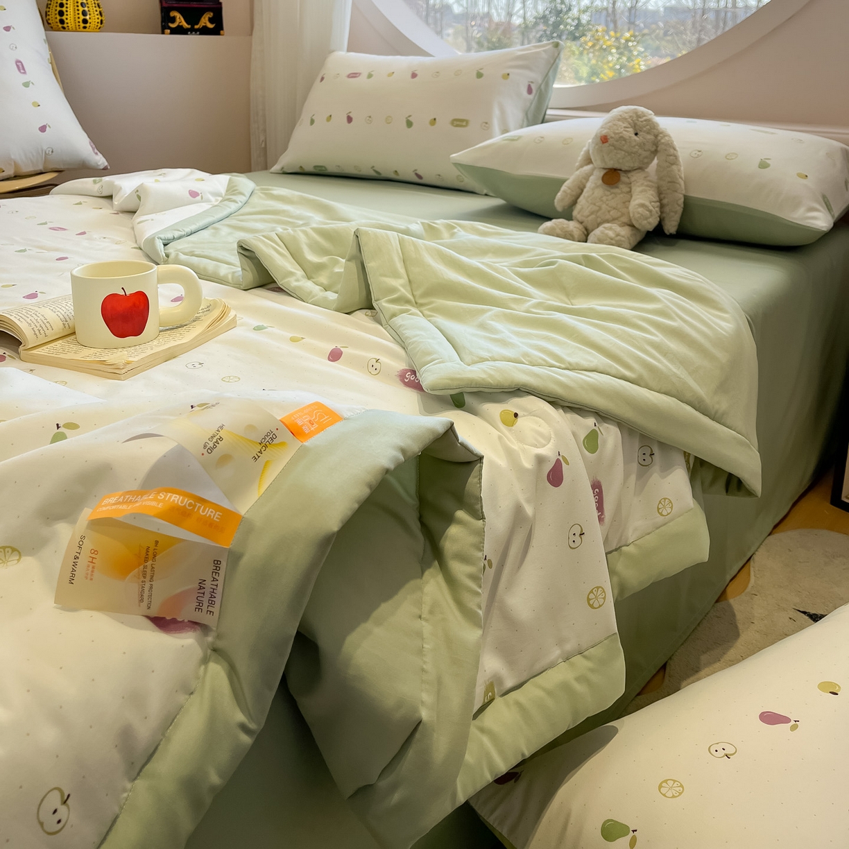 91家纺网 家纺一手货源 找家纺 一加一 2026新款洛卡棉印花大豆夏被四件套 元气小果