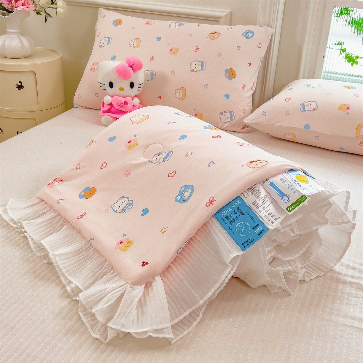 91家纺网 家纺一手货源 找家纺 兄弟坊 2026春夏新款小清新凉感韩版花边夏被夏凉被午睡被空调被 音乐小猫