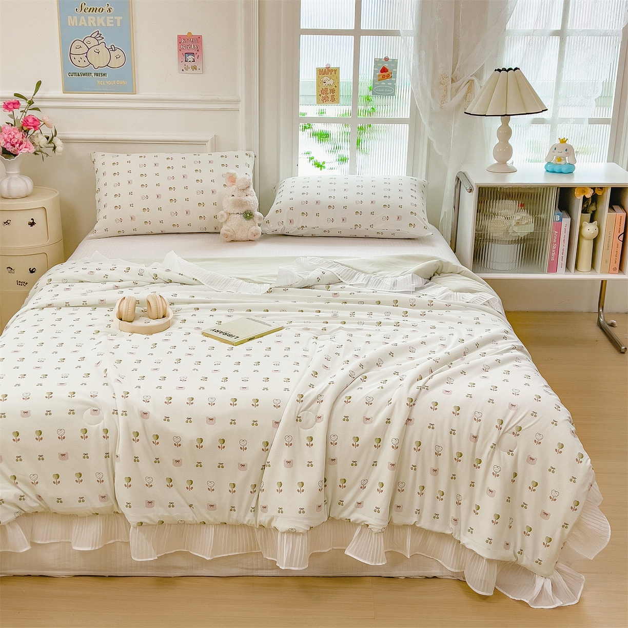 91家纺网 家纺一手货源 找家纺 兄弟坊 2026春夏新款小清新凉感韩版花边夏被夏凉被午睡被空调被 种子花园