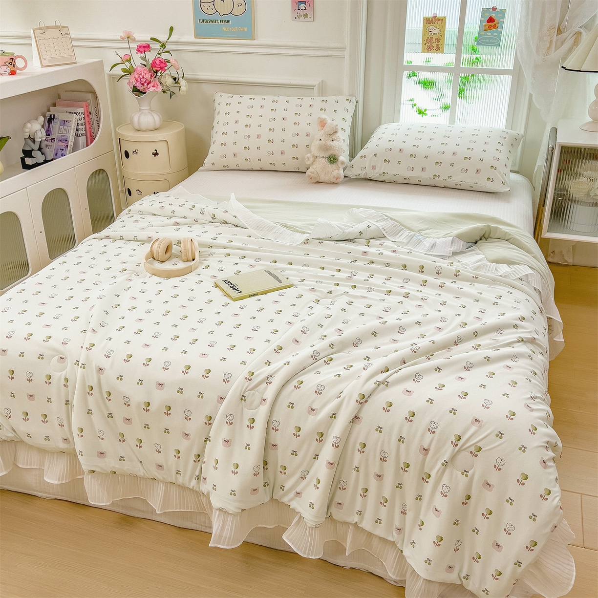 91家纺网 家纺一手货源 找家纺 兄弟坊 2026春夏新款小清新凉感韩版花边夏被夏凉被午睡被空调被 种子花园