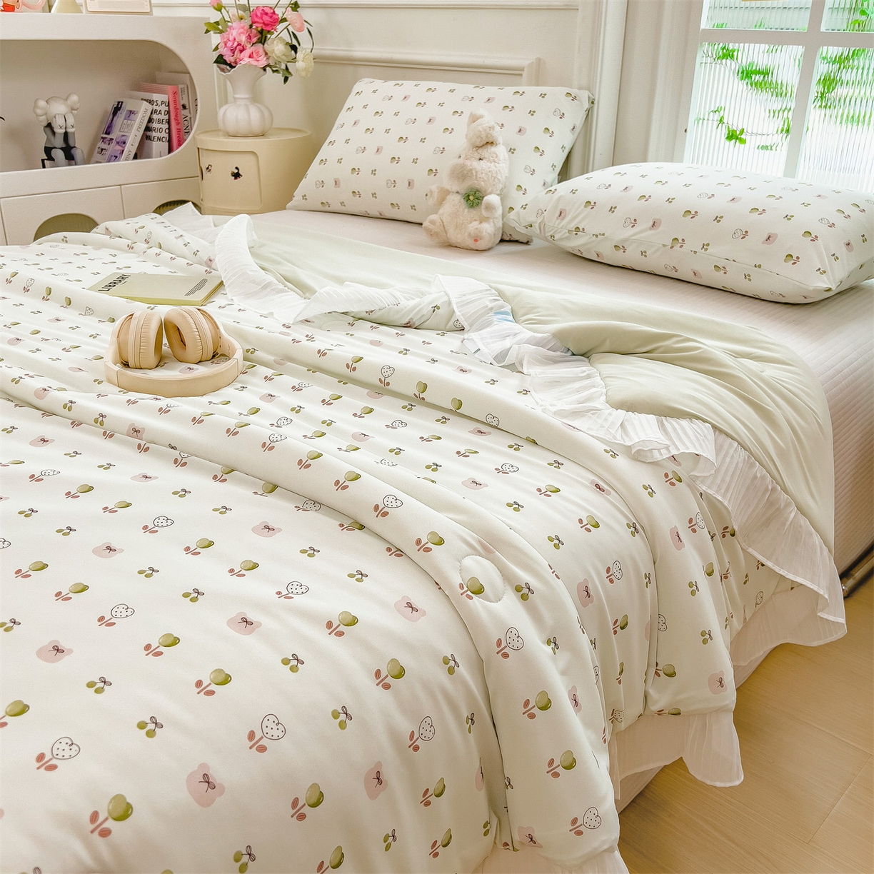 91家纺网 家纺一手货源 找家纺 兄弟坊 2026春夏新款小清新凉感韩版花边夏被夏凉被午睡被空调被 种子花园